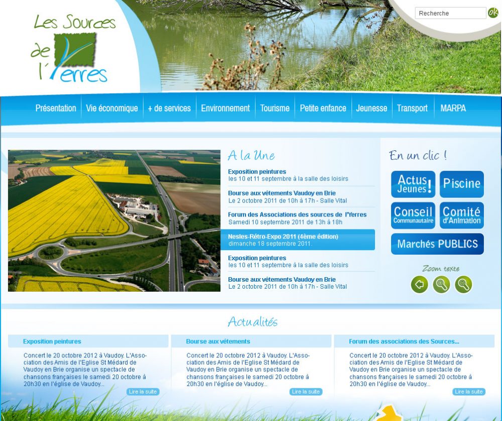 Création du site internet de la communauté de communes de Les Sources de l'Yerres, département de Seine-et-Marne (77).