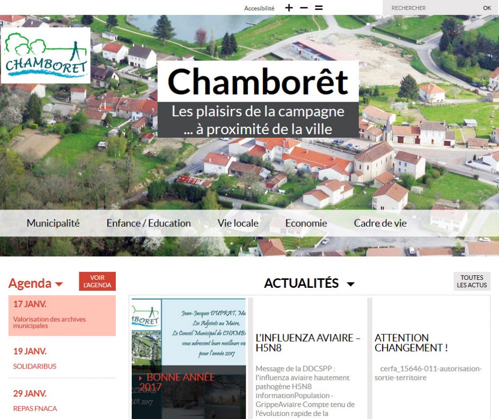 Page d'accueil du site internet de la commune de Chamborêt (87).